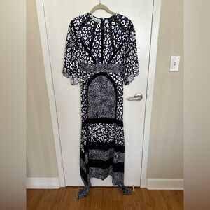 BCBGMaxAzria Navy and White Patterned Maxi Dress